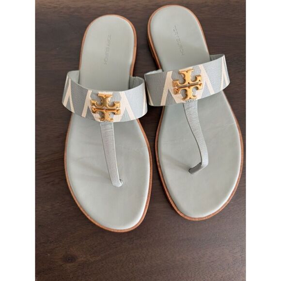 EUC TORY BURCH NEW EVERLY flat sandal Thong Rolled Blue Women’s 8.5 Leather - Picture 4 of 6